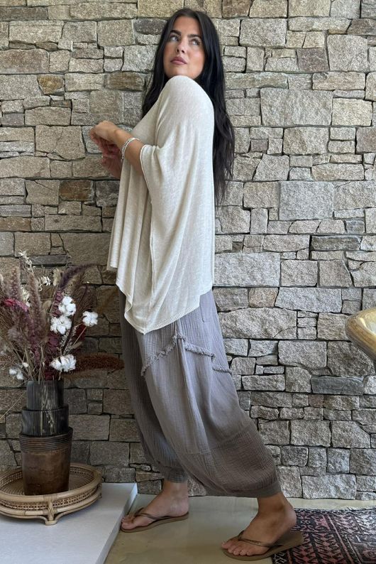 Linen Blend Slub Drape Knit Stone